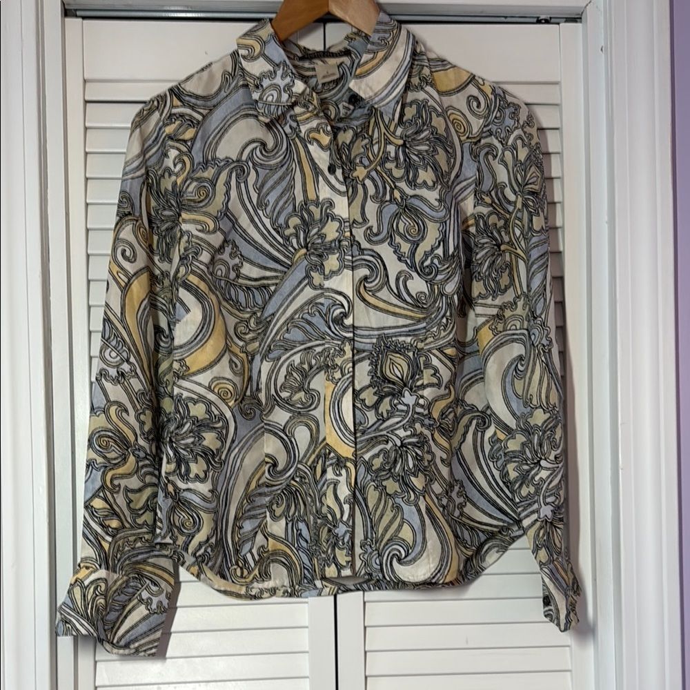 Sigrid Olsen Cream And Gray Graphic Button Down B… - image 1